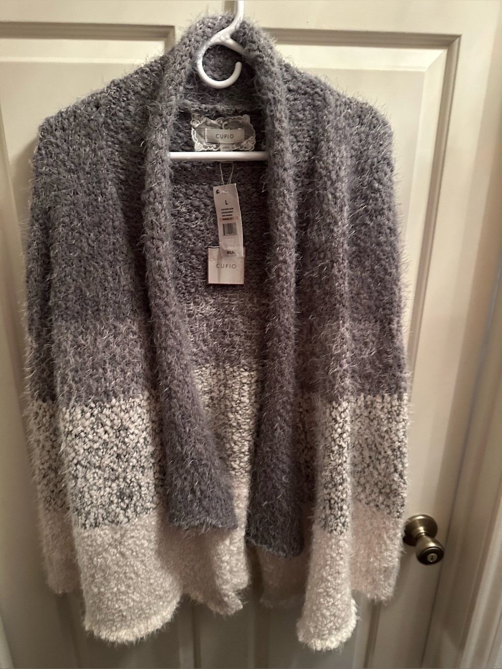 Grey and white cream cardigan sweater NEW size Large
